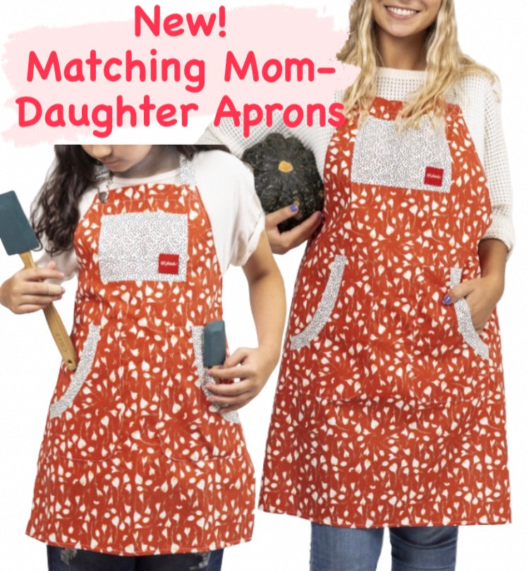 Aprons Matching Mommy and Me Set - Red w/Tulips