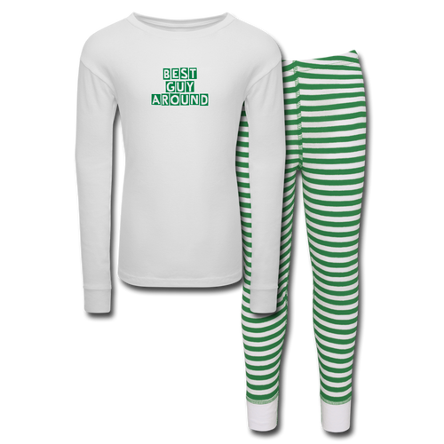 BEST GUY AROUND Kids’ Pajama Set - white/green stripe