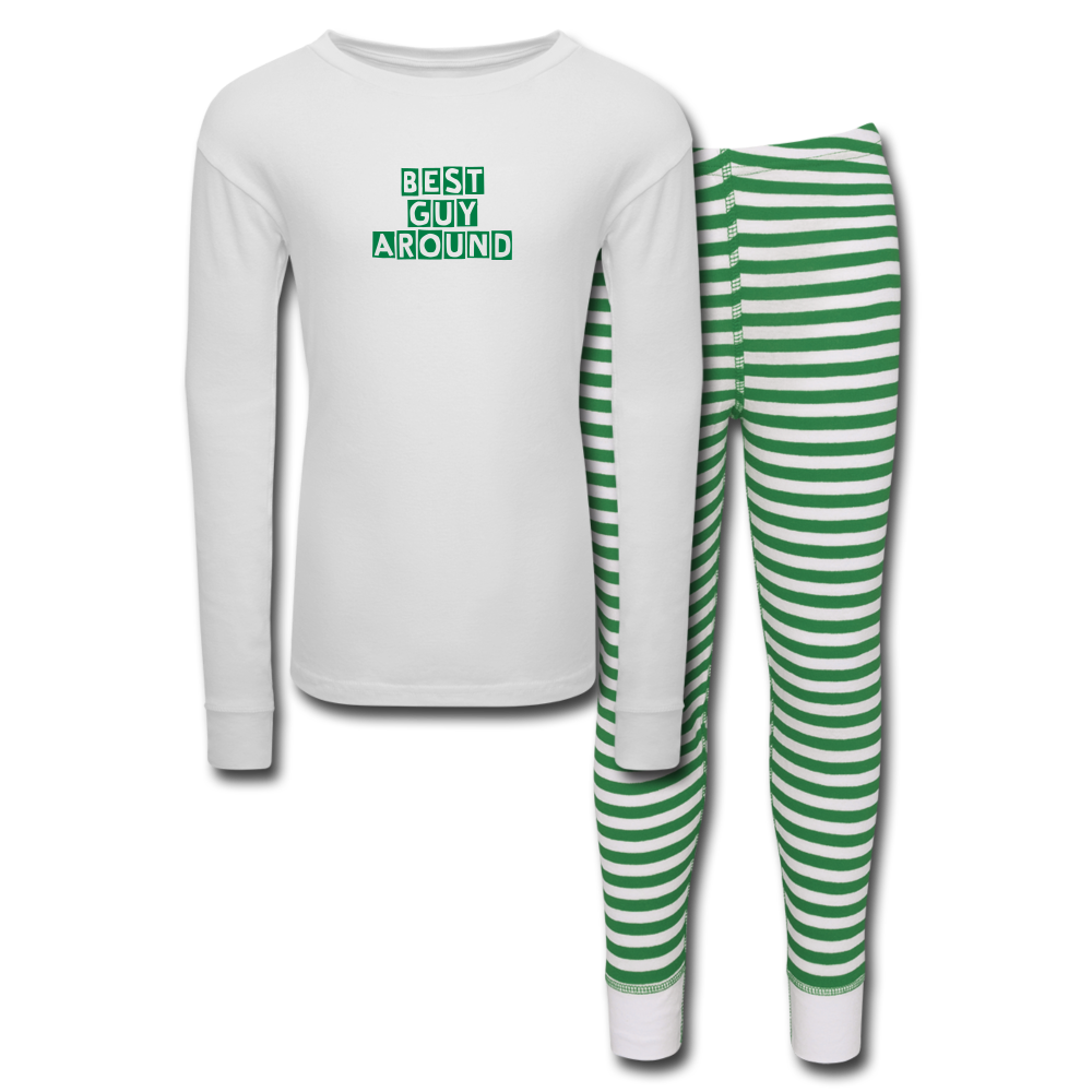 BEST GUY AROUND Kids’ Pajama Set - white/green stripe