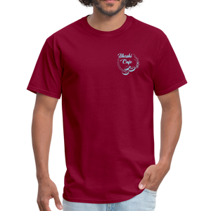 Customized Unisex Classic T-Shirt SHOSHI CAFE (light blue logo) - burgundy