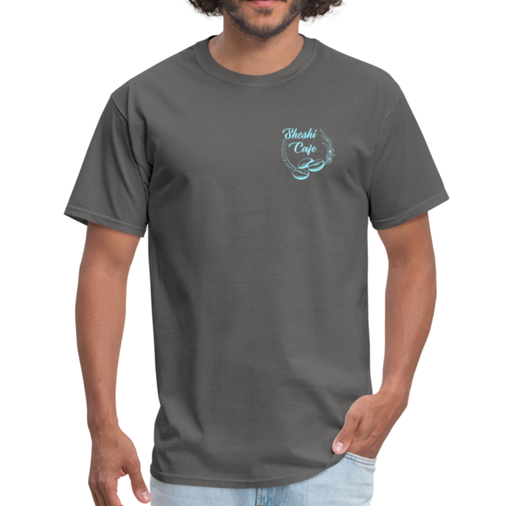 Customized Unisex Classic T-Shirt SHOSHI CAFE (light blue logo) - charcoal