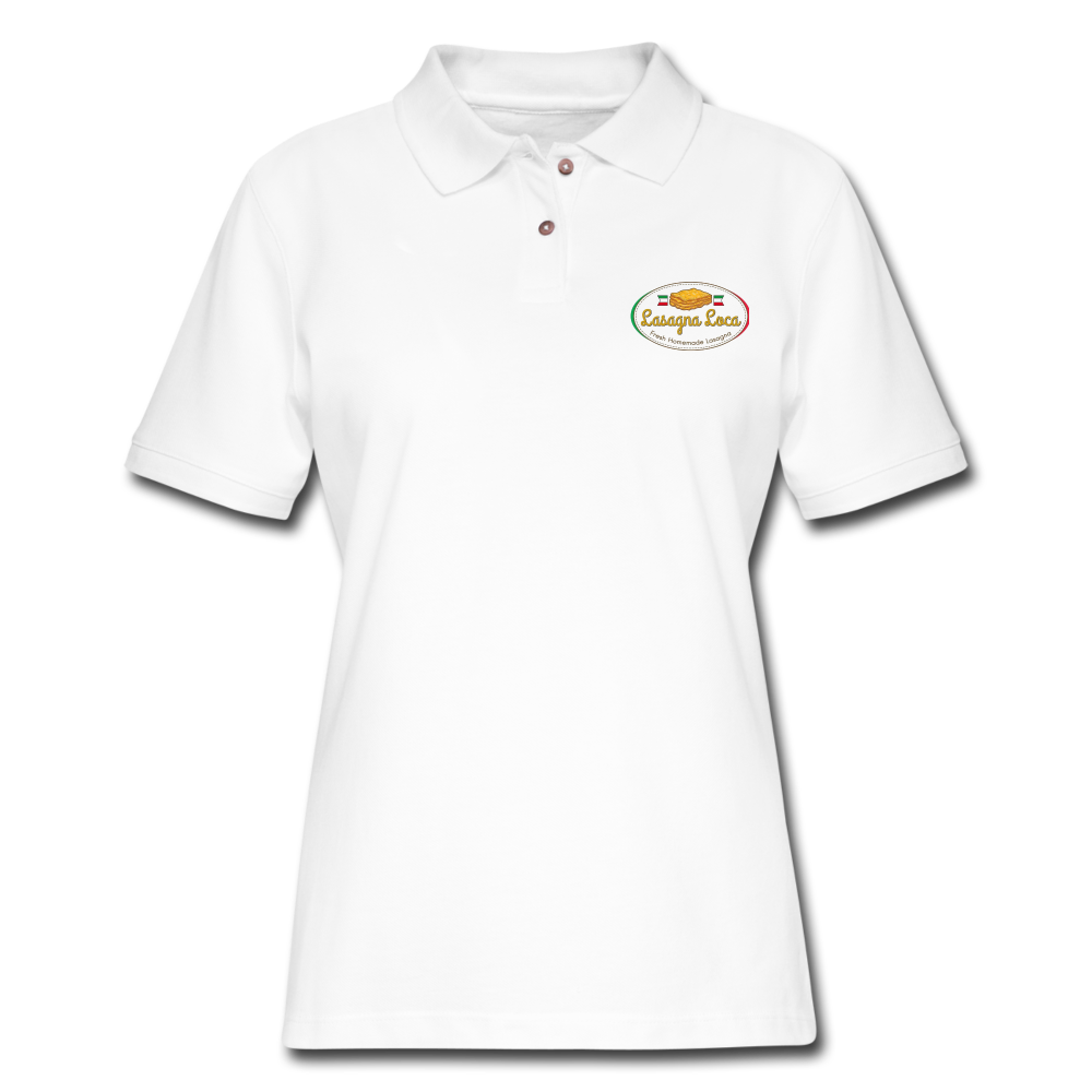 Customized Women's Pique Polo Shirt LASAGNA LOCA - white